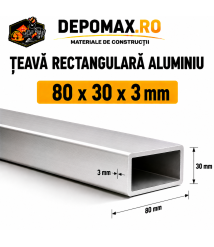 Teava rectangulara aluminiu 80 x 30 x 3 mm, 6 metri (EN AW-6060)